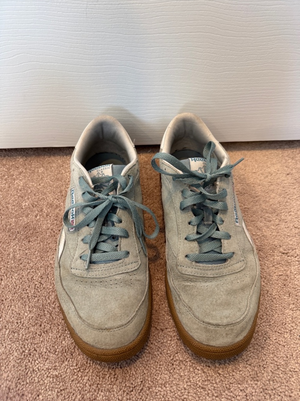 Reebok Men’s Suede Sneakers — Sage Green with Gum Sole